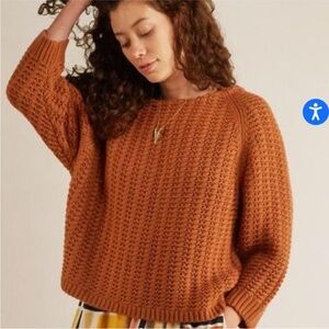 Anthropologie The Odells Eastside Sweater Rust Brown Wool Blend Cable Knit Small